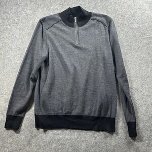 The Kooples Quarter Zip Sweater Mens L Gray Black Mock Neck Wool Blend Trim Flaw